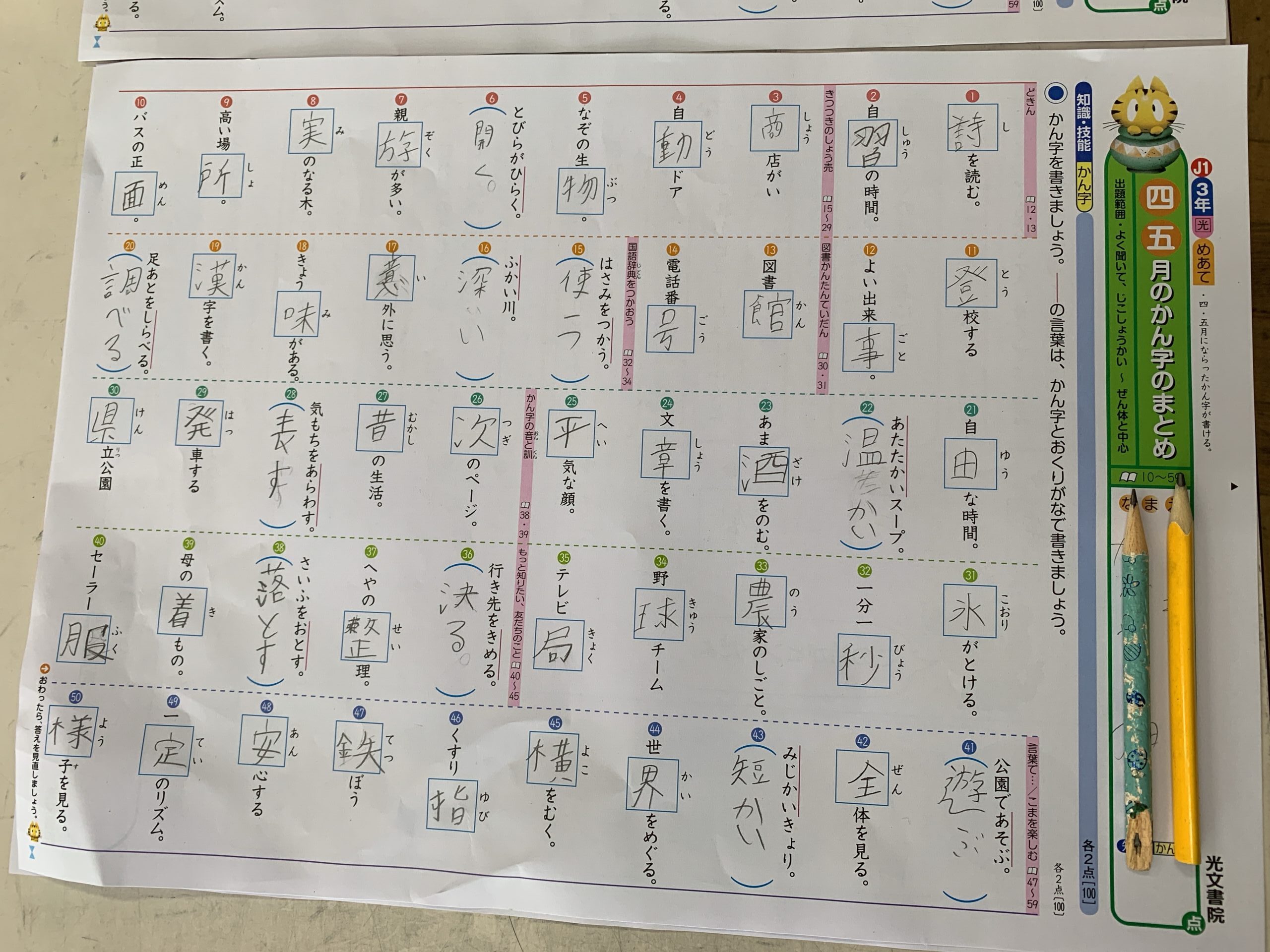 3年 4 5月の漢字のまとめ 公式サイト 杉並区立杉並第三小学校